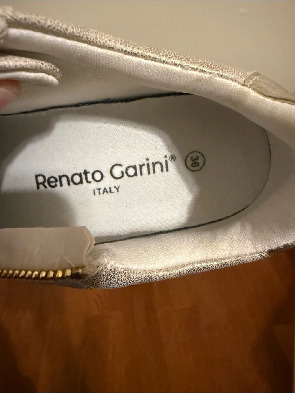 Renato Garini Italy Gold Metallic Hidden Wedge Sneakers Side Zip 36 6